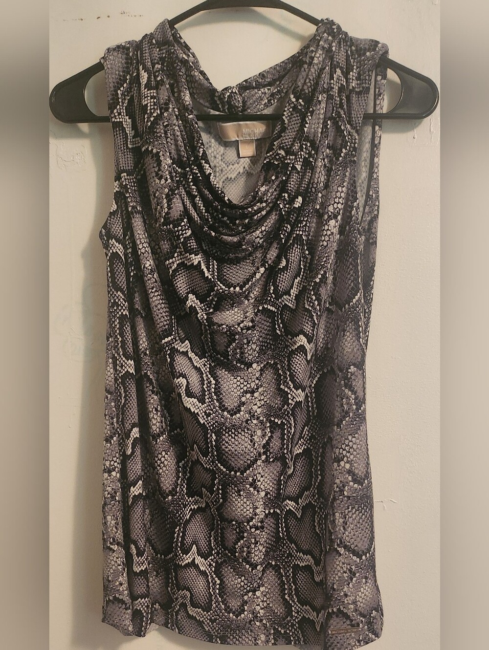 MICHAEL Michael Kors Black and Gray Snake-Print Cowl Neck Camisole, Size Large!